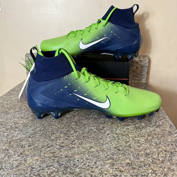 Nike Vapor Untouchable Pro 3 Cleats Seahawks Neon Green Navy AO3021-400 Size 16 - Picture 4 of 6
